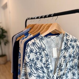 Splendid Navy and White Palm Print Gauzy Cover-Up